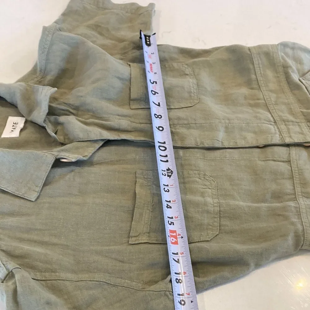 MATE the LABEL Oversized Linen Utility Jumpsuit Short Sleeve Olive Green